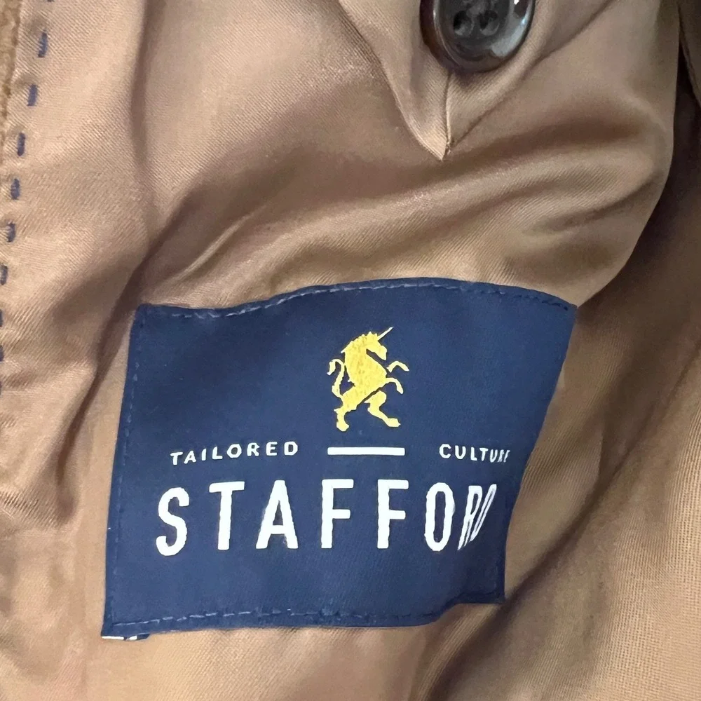 Stafford Tailored Culture Mens 42L Slim Fit Corduroy Blazer Tan Brown Sport Coat